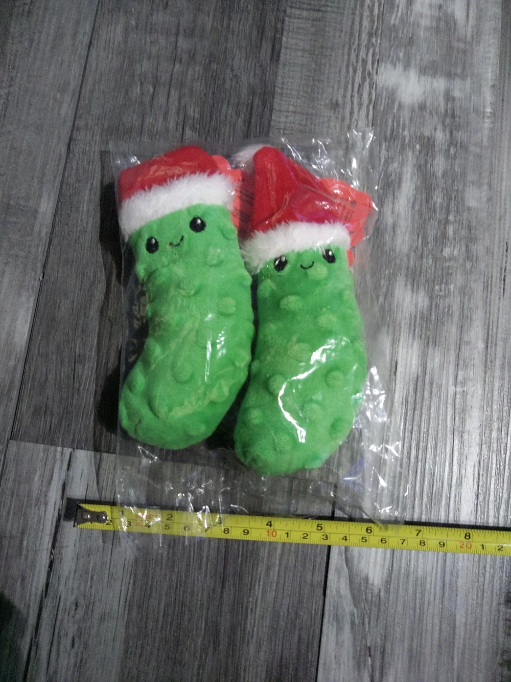 Festive Green Plush Pickle Dog Toy with Red Santa Hat
